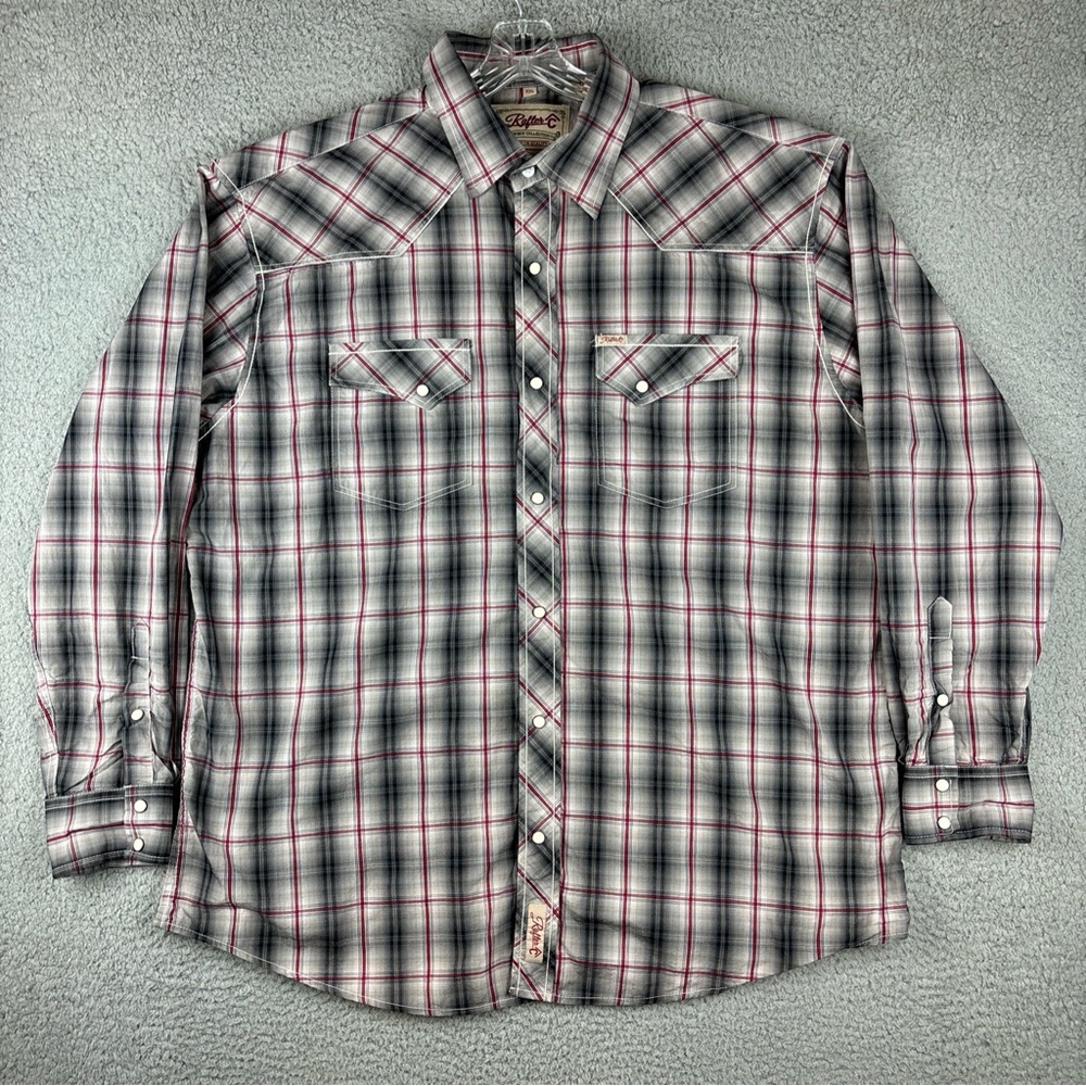 Rafter C Men's Gray Plaid Western Button-Down Shirt